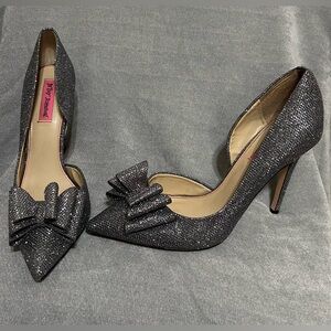 Betsey Johnson Prince D Orsay Heels‎ Silver Glitter Bow 10 Pewter